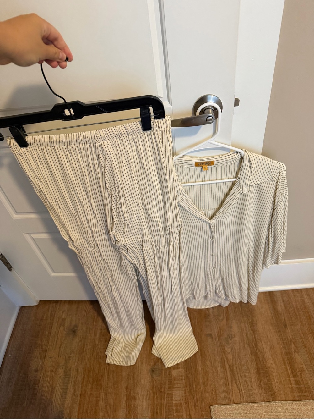 Relaxed Cream Pin Striped Wide-Leg and button up blouse Matching Set